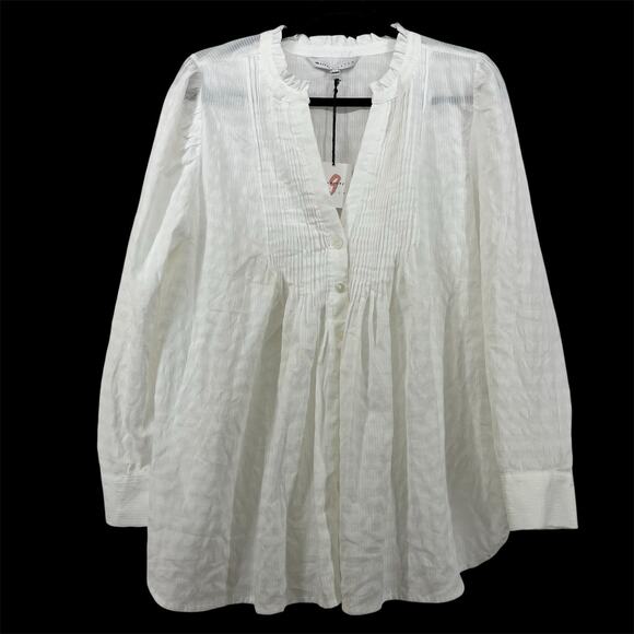 The Nines by Hatch Size L White Peasant Top Long Sleeve Pintuck Pleated Blouse - Picture 1 of 7